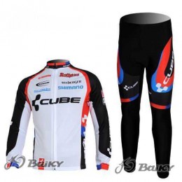 Cube Fintro Fietskleding Wielershirts Lange Mouw+Lange Fietsbroeken Wit Zwart