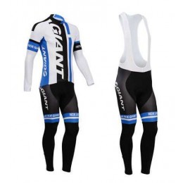 Giant 2014 Fietskleding Wielershirt Lange Mouwen+Lange Fietsbroeken Bib Blauw Wit