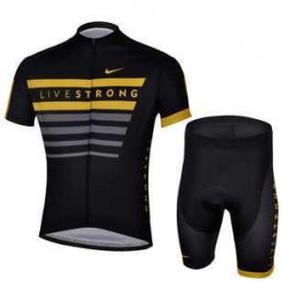 2013 Livestrong Wielerkleding Set Wielershirts Korte Mouw+Fietsbroekje Zwart Geel