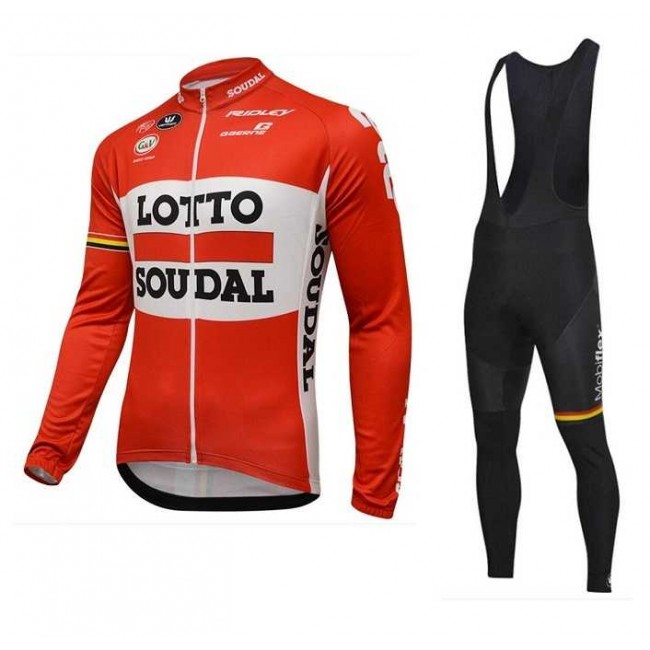 2016 Lotto Soudal Wielerkleding Set Wielershirt Lange Mouw+Lange Fietsbroeken Bib Rood 2016 Lotto Soudal Wielerkleding Set Wielershirt Lange Mouw+Lange Fietsbroeken Bib Rood