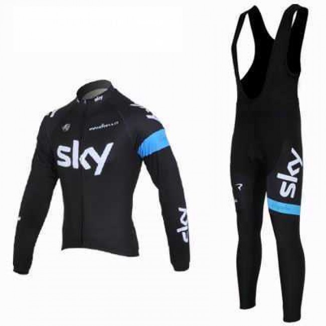 2013 Teams Sky Fietskleding Set Wielershirts Lange Mouw+Lange Wielrenbroek Bib Zwart Blauw 2013 Teams Sky Fietskleding Set Wielershirts Lange Mouw+Lange Wielrenbroek Bib Zwart Blauw