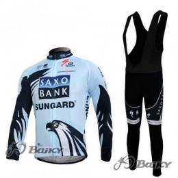 Saxo Bank Sungard Pro Team Wielerkleding Set Wielershirts Lange Mouw+Lange Fietsbroeken Bib Wit Zwart