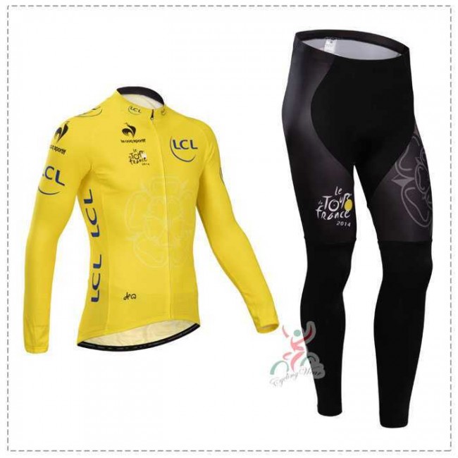 Tour De France Le Coq Sportif 2014 Fietskleding Wielershirt Lange Mouwen Geel+Lange Fietsbroeken Tour De France Le Coq Sportif 2014 Fietskleding Wielershirt Lange Mouwen Geel+Lange Fietsbroeken
